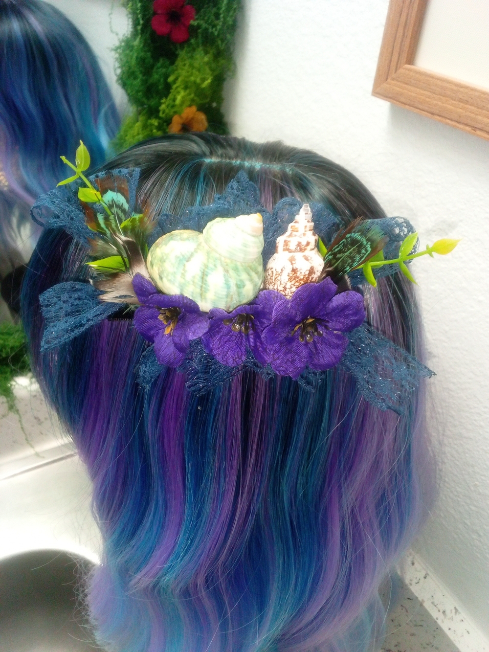 Handcrafted Ocean-Inspired Hairpiece with Purple Flowers